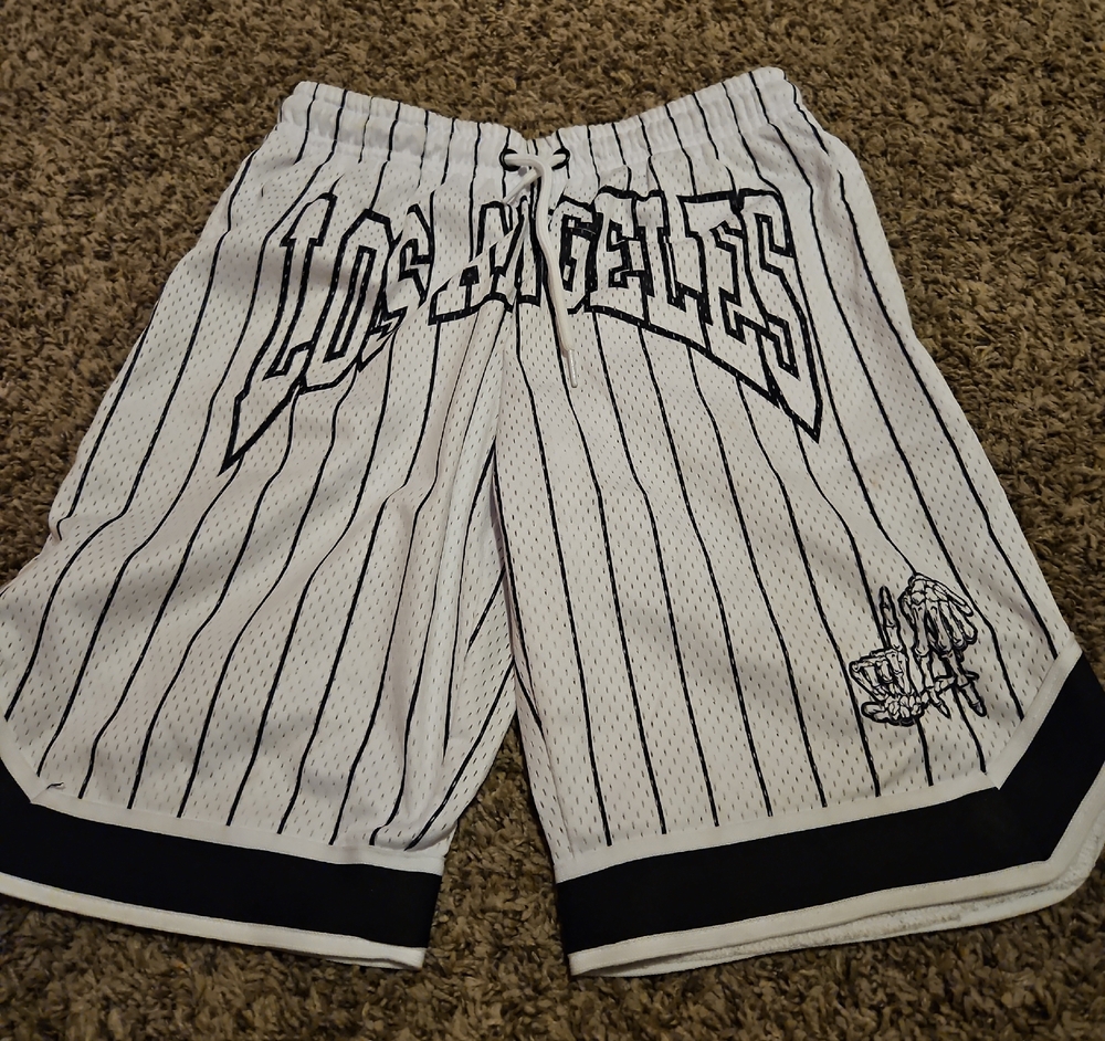 Los Angeles White Pinstripe Men's Basketball Shorts